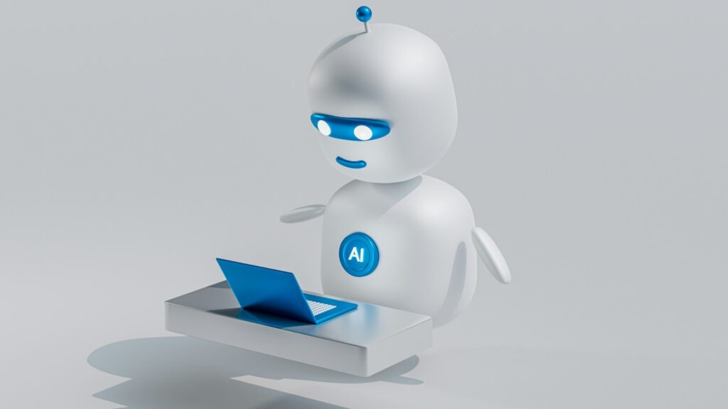 Minimalistische AI-robot illustreert geautomatiseerde workflows na overstappen op AI