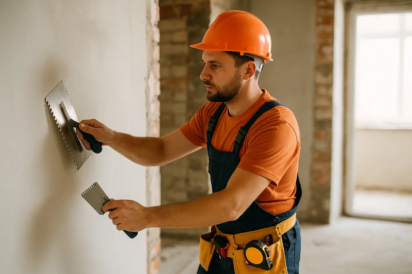 Vakman aan het werk op renovatieproject, aannemer inschakelen verbouwing